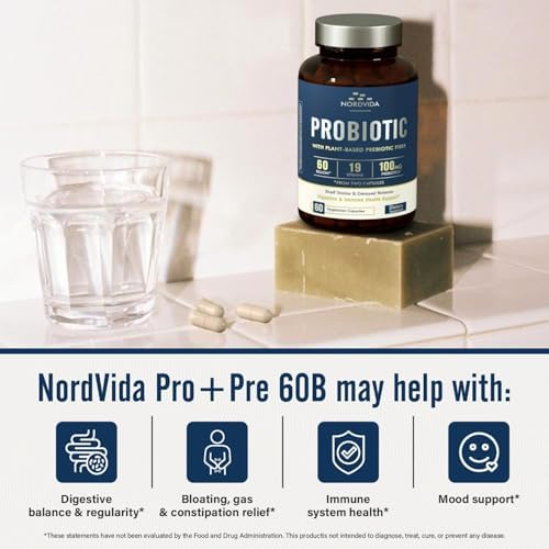 Nordvida Probiótico 60 Mil Millones 19 Cepas con Prebiótico Orgánico para Hombres y Mujeres, Salud Digestiva e Inmunológica, 60 Cápsulas Veganas - imagen 4