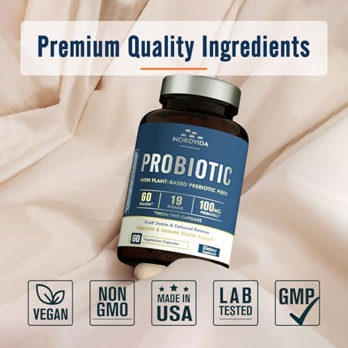 Nordvida Probiótico 60 Mil Millones 19 Cepas con Prebiótico Orgánico para Hombres y Mujeres, Salud Digestiva e Inmunológica, 60 Cápsulas Veganas - imagen 8