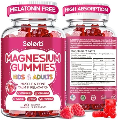 Gomitas de Magnesio Glycinate para Niños y Adultos, Sin Melatonina, 60 Unidades para Relajación, Sueño y Salud Ósea y Muscular - imagen 1