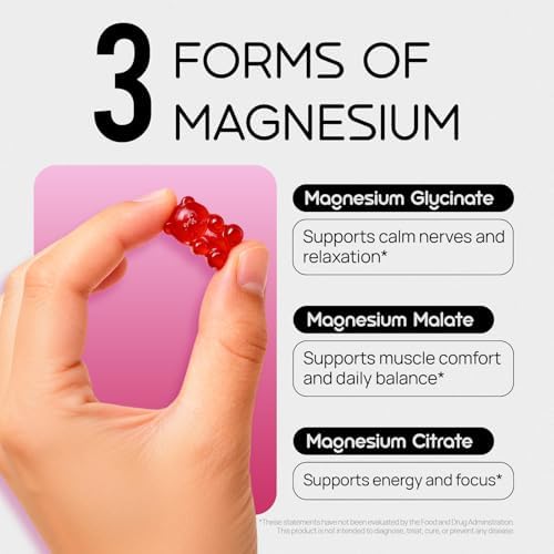 Gomitas de Magnesio Glycinate para Niños y Adultos, Sin Melatonina, 60 Unidades para Relajación, Sueño y Salud Ósea y Muscular - imagen 3