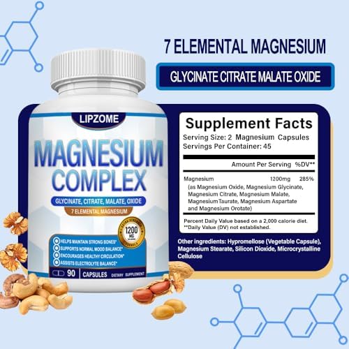 Suplemento de Complejo de Magnesio 1200mg - Mezcla Avanzada 7 en 1 - Glicinato, Citrato, Malato, Taurato, Óxido, Aspartato, Orotato - Alta Absorción - imagen 3