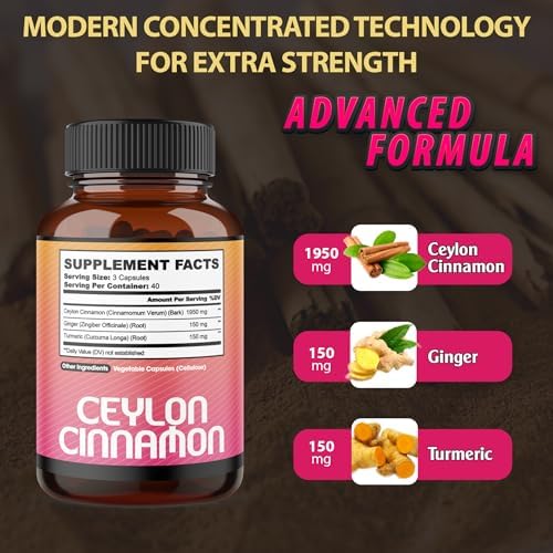 Cápsulas de Canela de Ceilán con Jengibre y Suplemento de Cúrcuma Curcumin - 120 Cápsulas Veganas - imagen 2