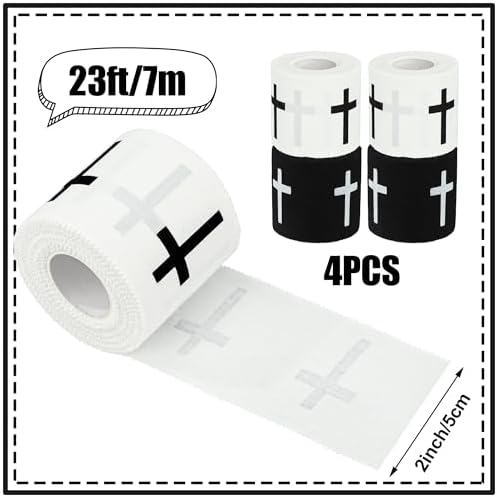Cinta Deportiva Cristiana 4 Pcs con Cruz, Tapes para Muñeca en Blanco y Negro, 2in x 23ft, Ideal para Gimnasia, Tenis, Béisbol y Boxeo - imagen 2