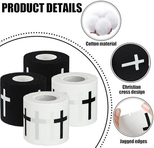 Cinta Deportiva Cristiana 4 Pcs con Cruz, Tapes para Muñeca en Blanco y Negro, 2in x 23ft, Ideal para Gimnasia, Tenis, Béisbol y Boxeo - imagen 3