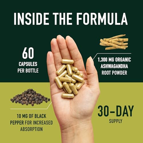 Suplemento de Ashwagandha 1300mg para Resistencia al Estrés y Aumento de Energía | Adaptógeno de Alta Absorción con Pimienta Negra | Apoyo para la - imagen 3