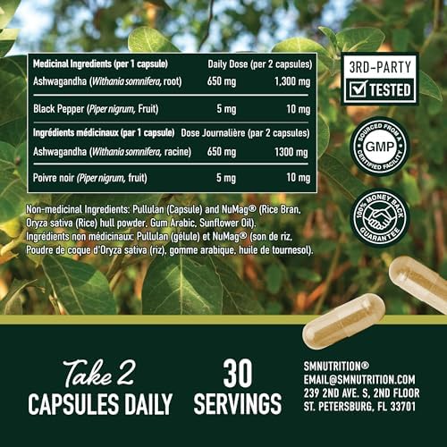 Suplemento de Ashwagandha 1300mg para Resistencia al Estrés y Aumento de Energía | Adaptógeno de Alta Absorción con Pimienta Negra | Apoyo para la - imagen 6