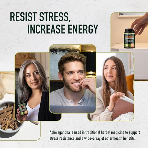 Suplemento de Ashwagandha 1300mg para Resistencia al Estrés y Aumento de Energía | Adaptógeno de Alta Absorción con Pimienta Negra | Apoyo para la - imagen 7