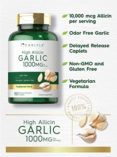 Suplemento de Ajo Carlyle 1000mg | 180 Tabletas | Pastillas Sin Olor | Alto Extracto de Alicina | Vegetariano, Sin OGM y Sin Gluten - imagen 3