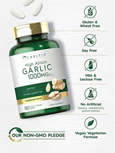 Suplemento de Ajo Carlyle 1000mg | 180 Tabletas | Pastillas Sin Olor | Alto Extracto de Alicina | Vegetariano, Sin OGM y Sin Gluten - imagen 4