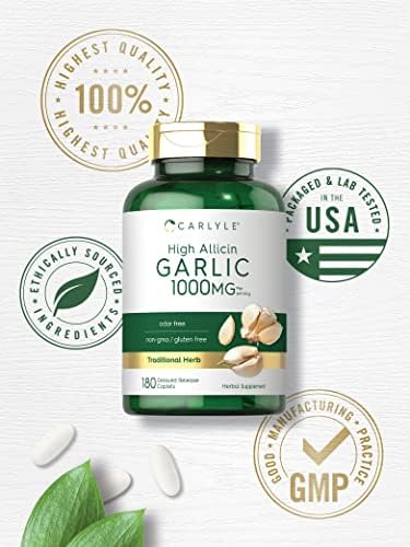 Suplemento de Ajo Carlyle 1000mg | 180 Tabletas | Pastillas Sin Olor | Alto Extracto de Alicina | Vegetariano, Sin OGM y Sin Gluten - imagen 5