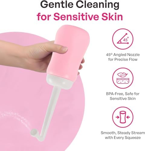 Botella de Bidet Portátil Pink Alley para Mujeres - Botella Peri Invertida para Higiene Femenina, Cuidado Postparto y Menstrual con Rocío Angulado y - imagen 6