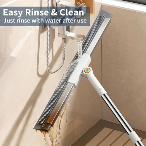 Squeegee para Piso de Concreto con Cabezal Rotatorio de 180° y Mango de 63, Ideal para Garaje, Piso Epóxico, Baño, Ducha y Eliminación de Pelo de - imagen 4