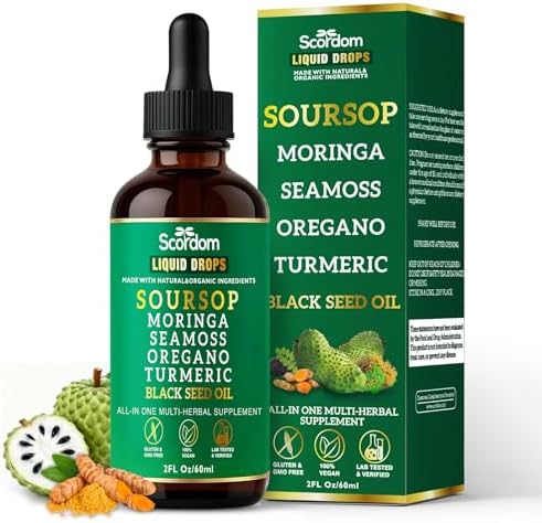 Gotas Líquidas Amargas de Guanábana 10 en 1 con Musgo Marino, Cúrcuma, Moringa, Aceite de Semilla Negra, Orégano, Ashwagandha y Extractos Herbales - - imagen 1