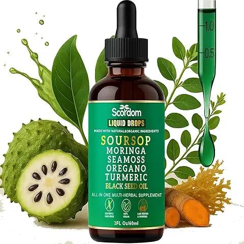 Gotas Líquidas Amargas de Guanábana 10 en 1 con Musgo Marino, Cúrcuma, Moringa, Aceite de Semilla Negra, Orégano, Ashwagandha y Extractos Herbales - - imagen 2