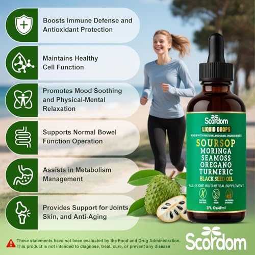 Gotas Líquidas Amargas de Guanábana 10 en 1 con Musgo Marino, Cúrcuma, Moringa, Aceite de Semilla Negra, Orégano, Ashwagandha y Extractos Herbales - - imagen 3