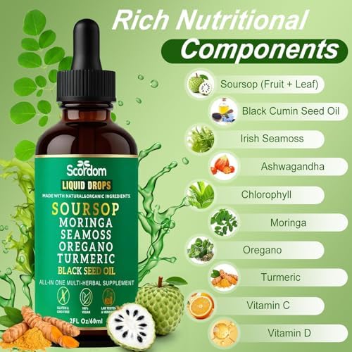 Gotas Líquidas Amargas de Guanábana 10 en 1 con Musgo Marino, Cúrcuma, Moringa, Aceite de Semilla Negra, Orégano, Ashwagandha y Extractos Herbales - - imagen 4