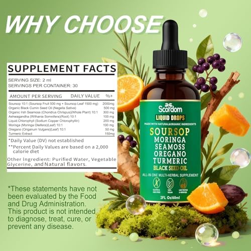 Gotas Líquidas Amargas de Guanábana 10 en 1 con Musgo Marino, Cúrcuma, Moringa, Aceite de Semilla Negra, Orégano, Ashwagandha y Extractos Herbales - - imagen 8