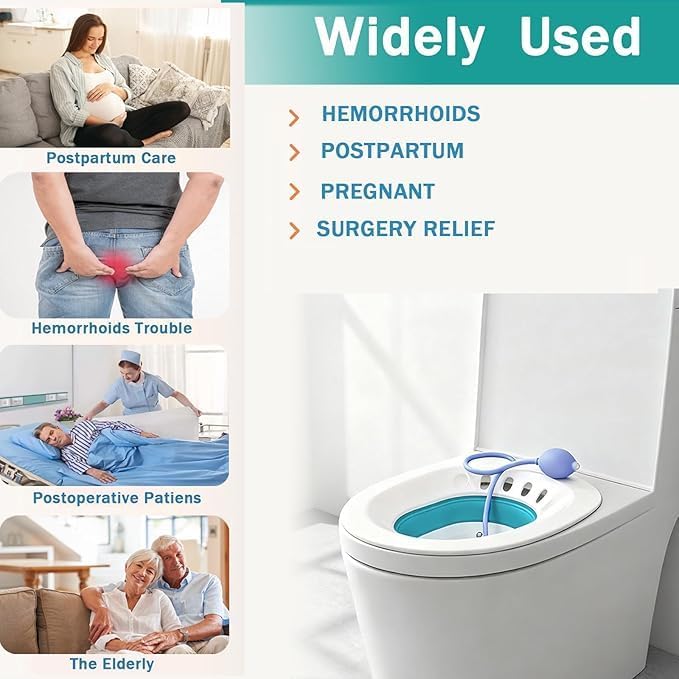 Baño de asiento plegable para hemorroides y recuperación postoperatoria, incluye gancho, bolsa de almacenamiento y toalla, apto para la mayoría de - imagen 5