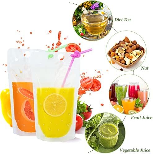 Ozera 100 Pzs Bolsitas para Bebidas, 16 Oz Reutilizables para Jugos, Bolsas de Plástico Resistentes con 100 Popotes y Embudo para Bebidas Frías y - imagen 2