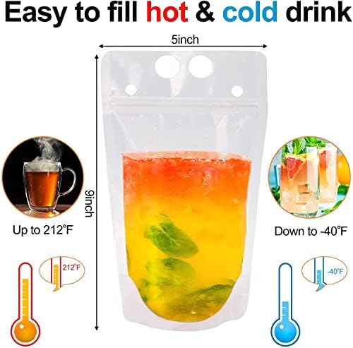 Ozera 100 Pzs Bolsitas para Bebidas, 16 Oz Reutilizables para Jugos, Bolsas de Plástico Resistentes con 100 Popotes y Embudo para Bebidas Frías y - imagen 3