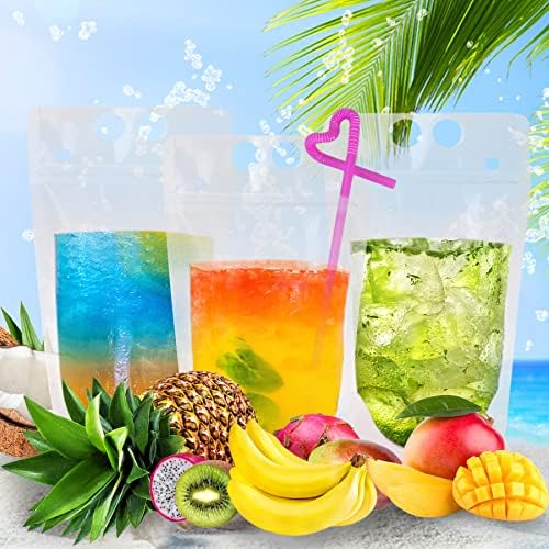 Ozera 100 Pzs Bolsitas para Bebidas, 16 Oz Reutilizables para Jugos, Bolsas de Plástico Resistentes con 100 Popotes y Embudo para Bebidas Frías y - imagen 4