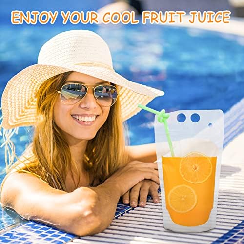 Ozera 100 Pzs Bolsitas para Bebidas, 16 Oz Reutilizables para Jugos, Bolsas de Plástico Resistentes con 100 Popotes y Embudo para Bebidas Frías y - imagen 6