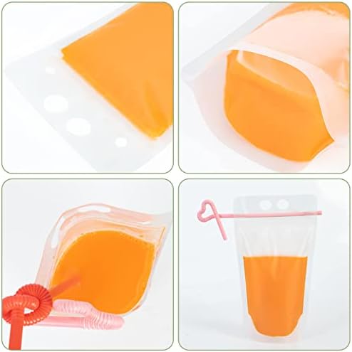 Ozera 100 Pzs Bolsitas para Bebidas, 16 Oz Reutilizables para Jugos, Bolsas de Plástico Resistentes con 100 Popotes y Embudo para Bebidas Frías y - imagen 8