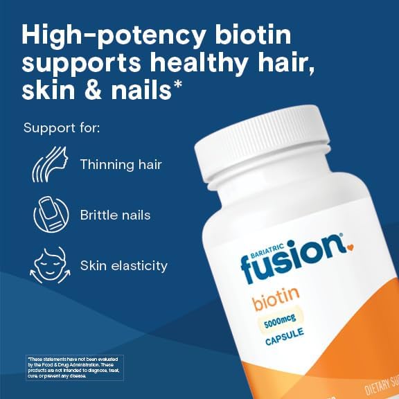 Suplemento de Biotina Bariatric Fusion 5000mcg | Cápsulas Fáciles de Tragar para el Crecimiento del Cabello | 90 Cápsulas | Suministro para 3 Meses - imagen 2