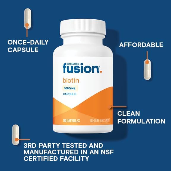Suplemento de Biotina Bariatric Fusion 5000mcg | Cápsulas Fáciles de Tragar para el Crecimiento del Cabello | 90 Cápsulas | Suministro para 3 Meses - imagen 3