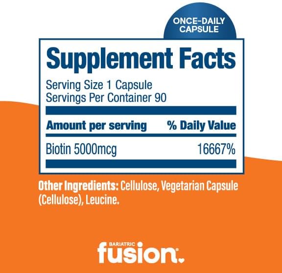 Suplemento de Biotina Bariatric Fusion 5000mcg | Cápsulas Fáciles de Tragar para el Crecimiento del Cabello | 90 Cápsulas | Suministro para 3 Meses - imagen 4