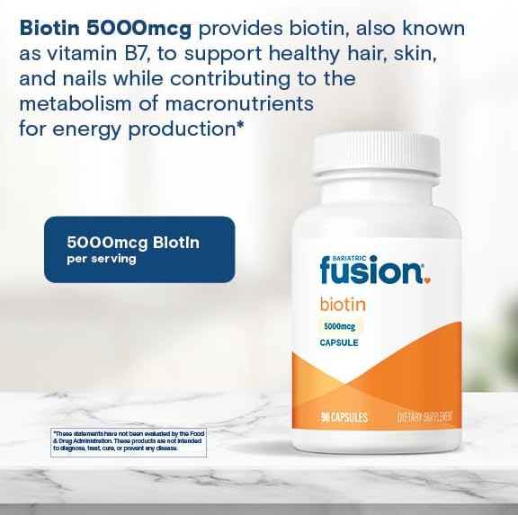 Suplemento de Biotina Bariatric Fusion 5000mcg | Cápsulas Fáciles de Tragar para el Crecimiento del Cabello | 90 Cápsulas | Suministro para 3 Meses - imagen 5