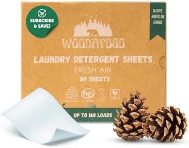 Hojas de Detergente para Ropa – Ecológicas, Hipoalergénicas, a Base de Plantas, Paquete Reciclado, Jabón Líquido para Viajes (Hasta 160 Lavados, 80 - imagen 1