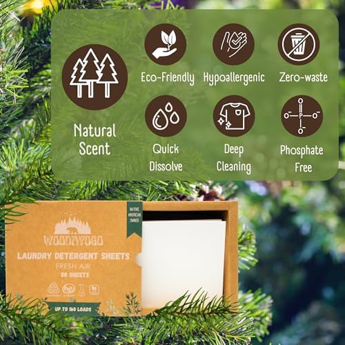 Hojas de Detergente para Ropa – Ecológicas, Hipoalergénicas, a Base de Plantas, Paquete Reciclado, Jabón Líquido para Viajes (Hasta 160 Lavados, 80 - imagen 2