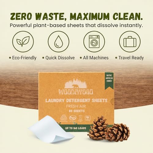 Hojas de Detergente para Ropa – Ecológicas, Hipoalergénicas, a Base de Plantas, Paquete Reciclado, Jabón Líquido para Viajes (Hasta 160 Lavados, 80 - imagen 5