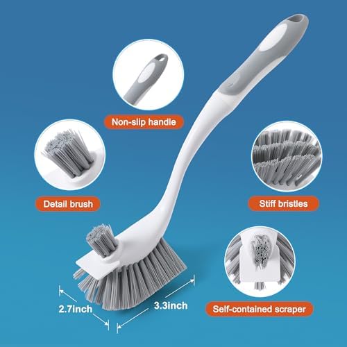 Paquete de 4 Cepillos de Fregar Resistentes con Cerdas Duraderas y Mango Largo - Cepillos Multiusos para Cocina, Ollas, Sartenes y Limpieza Profunda - imagen 2