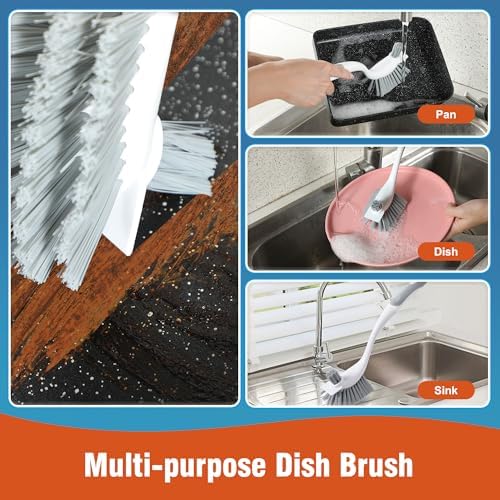 Paquete de 4 Cepillos de Fregar Resistentes con Cerdas Duraderas y Mango Largo - Cepillos Multiusos para Cocina, Ollas, Sartenes y Limpieza Profunda - imagen 6