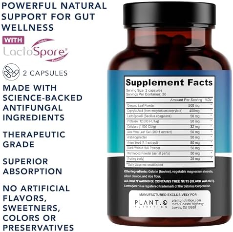 Suplemento para Limpiar Cándida y Soporte para Levaduras con Probióticos (LactoSpore®), Aceite de Orégano, Ácido Caprílico, Nogal Negro – Salud - imagen 2