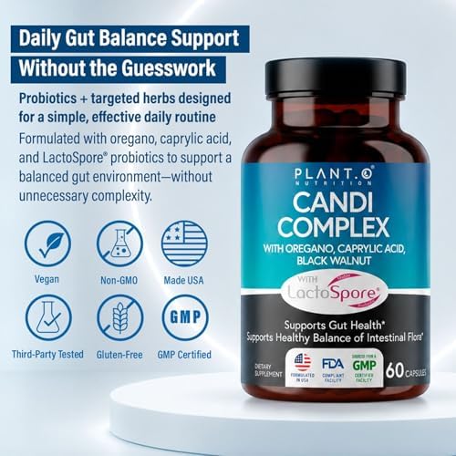 Suplemento para Limpiar Cándida y Soporte para Levaduras con Probióticos (LactoSpore®), Aceite de Orégano, Ácido Caprílico, Nogal Negro – Salud - imagen 4