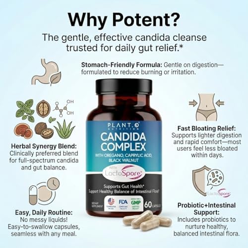 Suplemento para Limpiar Cándida y Soporte para Levaduras con Probióticos (LactoSpore®), Aceite de Orégano, Ácido Caprílico, Nogal Negro – Salud - imagen 5