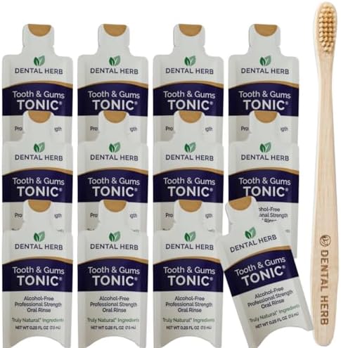 Enjuague Bucal Mini Tonic Traveler de Dental Herb Company (Paquete de 12) + Cepillo de Bambú, Sin Alcohol, Aceites Esenciales, Aliento Fresco, - imagen 1