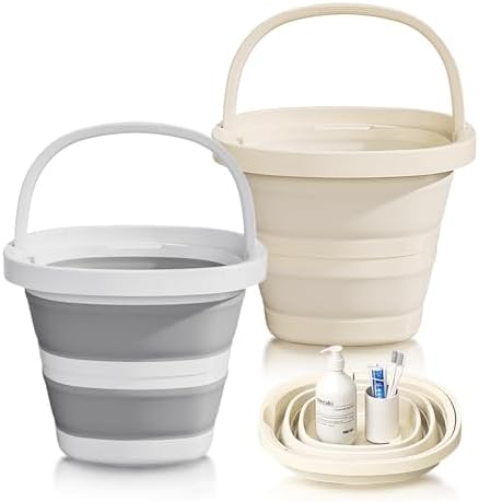 Juego de 2 Cubetas Plegables (10L/2.6 Gal) - Diseño Rectangular con Asas, Ahorra Espacio para RV, Camping, Lavado de Autos, Pesca y Limpieza - - imagen 1