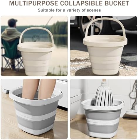Juego de 2 Cubetas Plegables (10L/2.6 Gal) - Diseño Rectangular con Asas, Ahorra Espacio para RV, Camping, Lavado de Autos, Pesca y Limpieza - - imagen 6