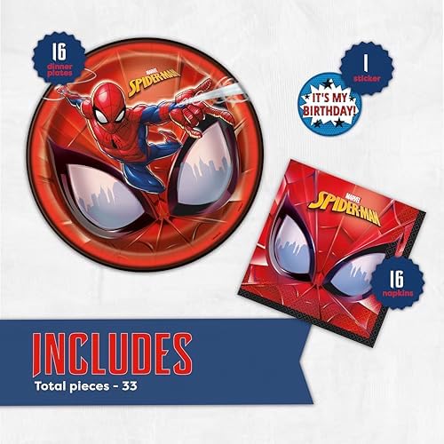 Decoraciones de Cumpleaños de Spiderman | Platos y Servilletas para Fiesta | Sirve a 16 Invitados | Licencia Oficial - imagen 2