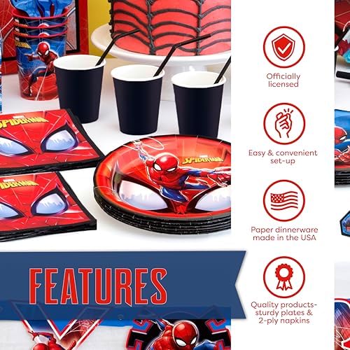 Decoraciones de Cumpleaños de Spiderman | Platos y Servilletas para Fiesta | Sirve a 16 Invitados | Licencia Oficial - imagen 5