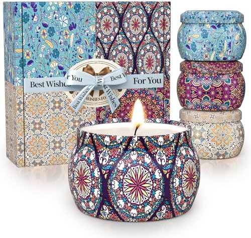 Set de Velas Aromáticas TranquilBliss, 4 Piezas de Cera de Soja, 120 Horas de Tiempo de Combustión, Regalos Ideales para Mujeres, Cumpleaños - imagen 1