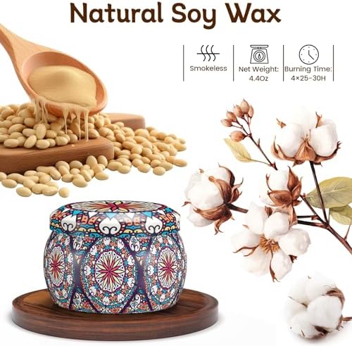 Set de Velas Aromáticas TranquilBliss, 4 Piezas de Cera de Soja, 120 Horas de Tiempo de Combustión, Regalos Ideales para Mujeres, Cumpleaños - imagen 4