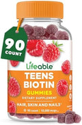 Gomitas Lifeable para Adolescentes con Biotina 10000mcg | Suplemento Vegano de Vitamina B7 | Sabor Delicioso para Crecimiento del Cabello, Piel y - imagen 1