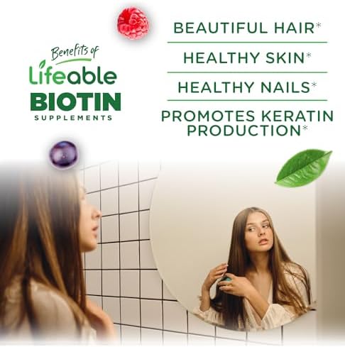 Gomitas Lifeable para Adolescentes con Biotina 10000mcg | Suplemento Vegano de Vitamina B7 | Sabor Delicioso para Crecimiento del Cabello, Piel y - imagen 3