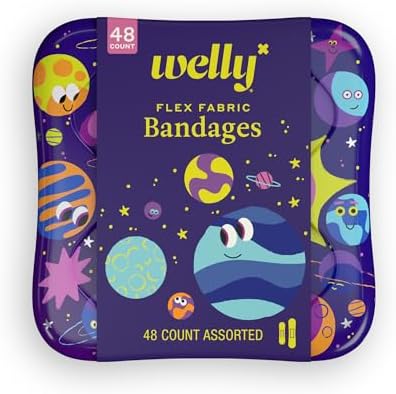 Curitas Welly | Adhesivas de Tela Flexible para Cortes y Raspones | 48 Piezas con Divertidos Diseños de Planet Pals en Lata de ros Auxilios - imagen 1