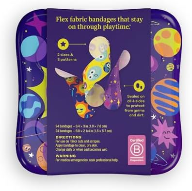Curitas Welly | Adhesivas de Tela Flexible para Cortes y Raspones | 48 Piezas con Divertidos Diseños de Planet Pals en Lata de ros Auxilios - imagen 2